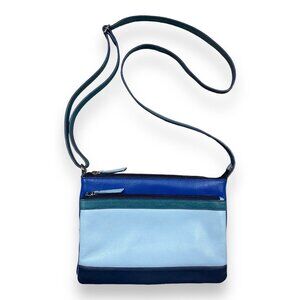 ILI New York RFID Blocking Blue Teal Leather Organizer Crossbody Purse Bag 7x10”
